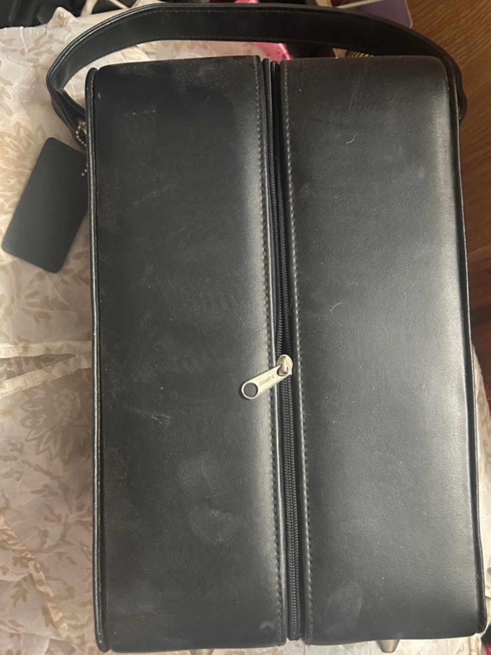 Black Leather 3/4 zip  Bag by TOPPERS